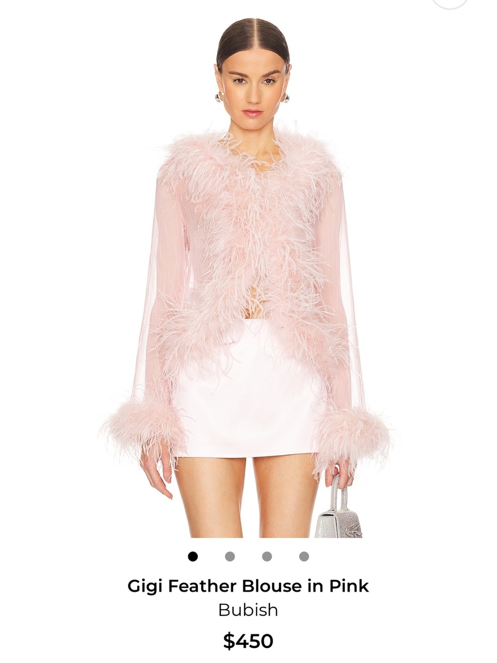 Sheer Feather-Trim Blouse - Pink bubish from revolve